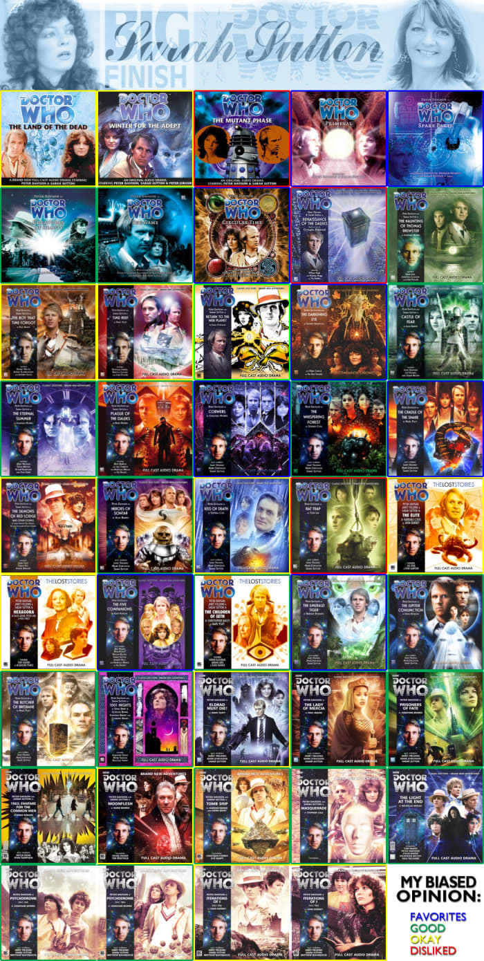 Sarah Sutton's Big Finish Doctor Who episodes as of fall 2014. Amazing: Sarah was in only 12 TV episodes, but 44 full-length audio episodes! (Own collage)
