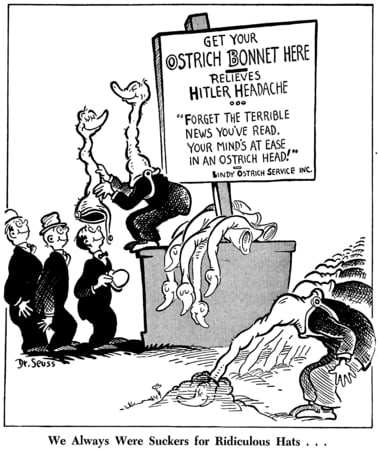 We always were suckers for ridiculous hats..., published by PM Magazine on April 29, 1941, Dr. Seuss Collection, MSS 230. Special Collections & Archives, UC San Diego Library