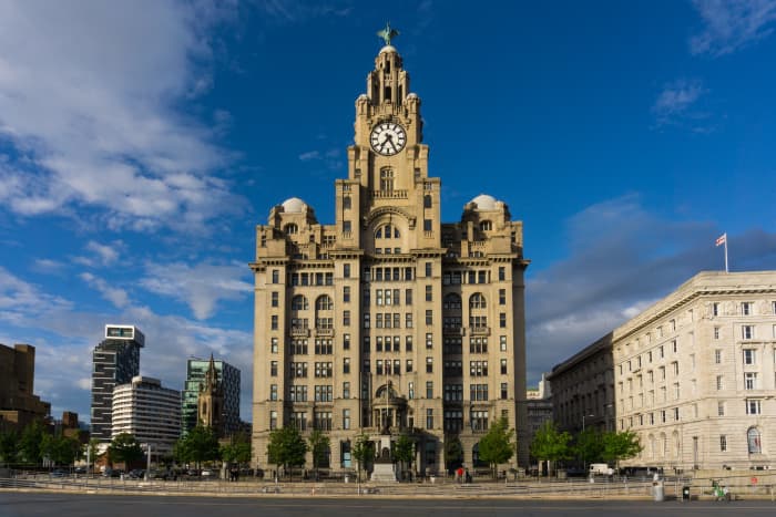 Liverpool architecture, the Royal Liver building is one of the "Three Graces" which are iconic buildings situated next to each other by the docks. They also form part of the UNESCO site. England