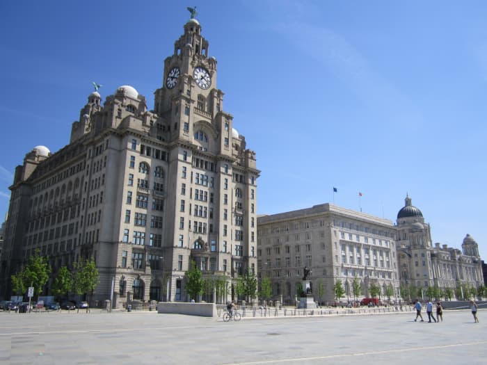 Liverpool's Three Graces, the Royal Liver Building, Cunard Building and Port of Liverpool Building at the Pier Head