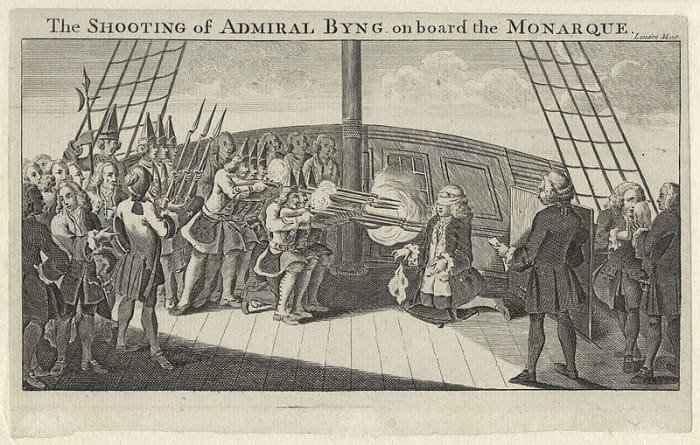 Admiral John Byng onboard HMS Monarch being executed for his failure to retain the island of Minorca.
