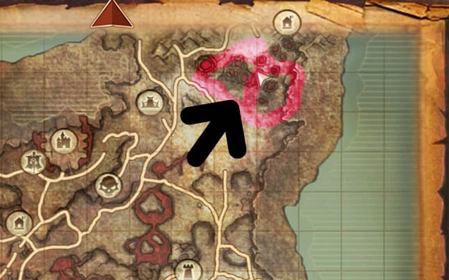 The pink is the possible area where the mount may spawn. The lower half of the circle is where you may find the Epic Lava Rent Army Horse.