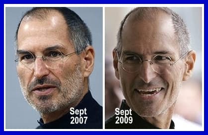 Comparing how Steve Jobs looked in September 2007 and September 2009. Photo has been altered with adding a frame