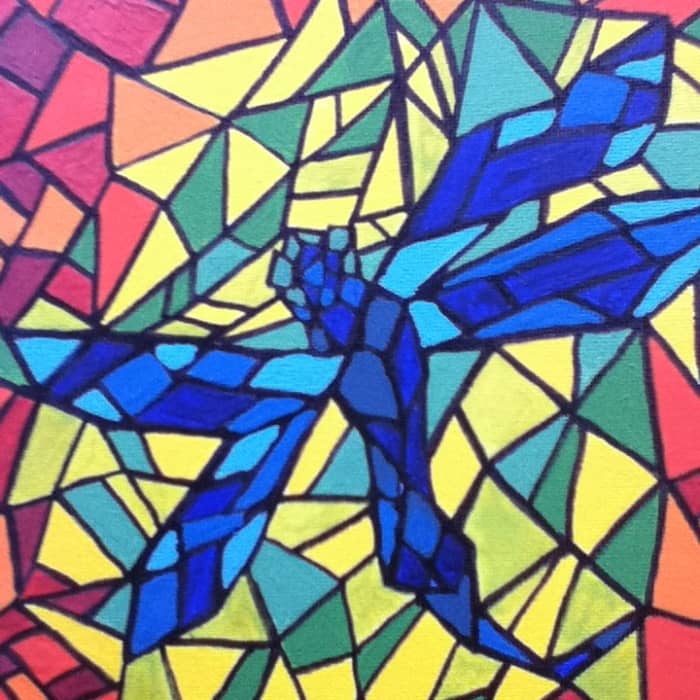 Dragonflies and ladybugs are symbols of good luck. This dragonfly painting is also lucky because it is painted in the colors of the rainbow. Rainbows are strong luck magnets!