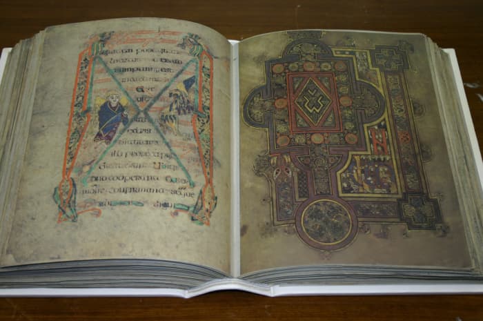 The original Book of Kells on display at the Old Library Trinity College Dublin, Ireland.