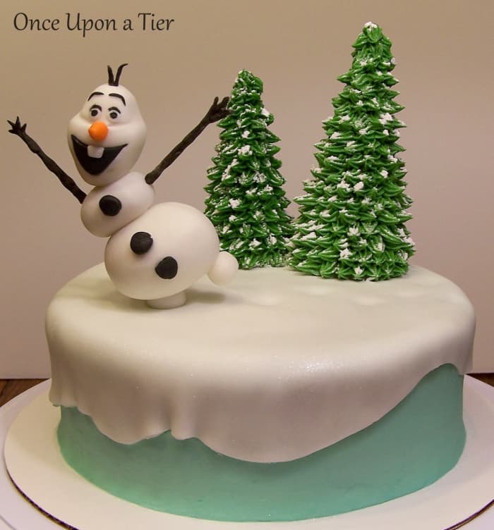 Fun Olaf Birthday Cake with Edible Trees