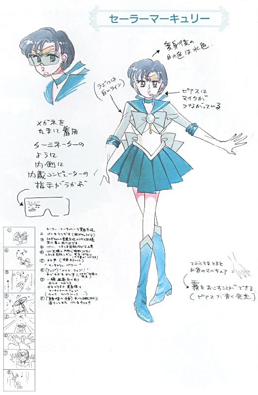 One of Sailor Mercury's original designs sported long sleeves along with a modified bow and ear microphone.