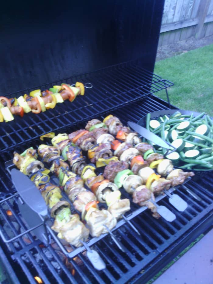 My photo was taken of my beef and chicken shish kebabs along with a side of grilled green beans and zucchini squash.