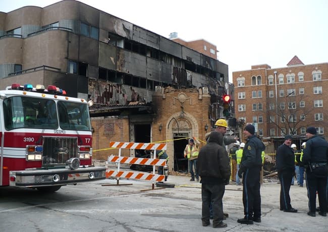 Kansas City Police and Fire Investigators Outside JJ's Restaurant After The February 19th, 2013 Explosion-Fire.