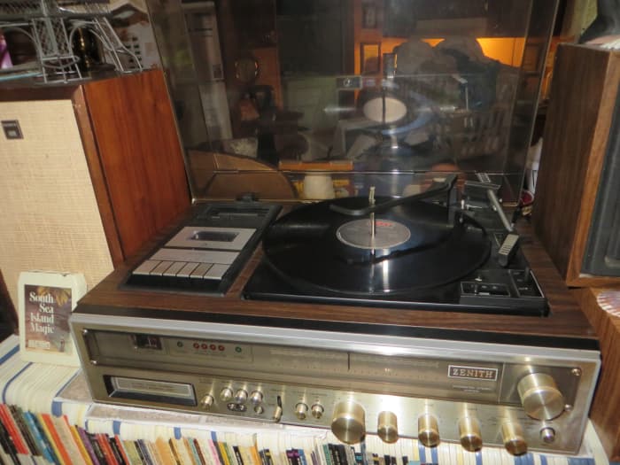 With the Zenith Allegro speakers, and Sony speakers attached to this Zenith stereo system simulates you have four channel of sound with a front and rear speaker matrix.
