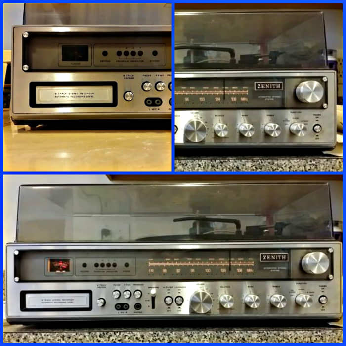 It has a state of the art FM and AM broadcasting stereo, with a made in Japan by Zenith eight track player, a British made for Zenith record changer, and the solid state stereo unit in brushed silver looks shape and modern in this unit.