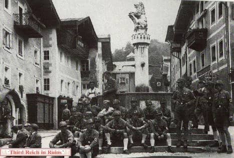 Members of the SA gather at the fountain in the Berchtesgaden main square in the 1930s
