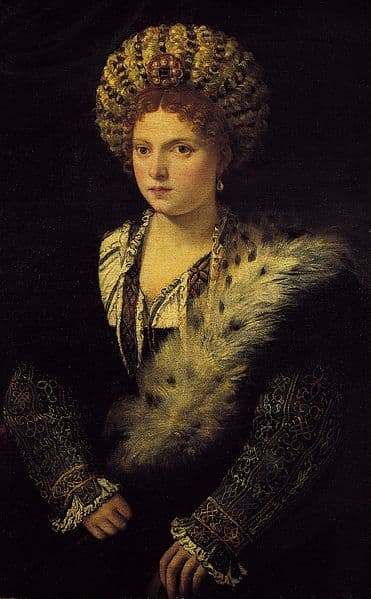 Titian, Portrait of Isabella d'Este (1534), Wien Kunsthistorisches Museum - Isabella d'Este was sixty at the time of this painting, but Titian depicted her as she had 40 years less.