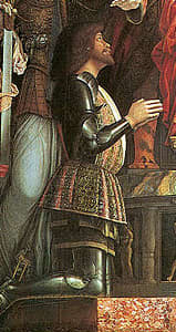 Francesco Gonzaga portrayed by Andrea Mantegna in the Madonna of the Victory, painted in 1495 to celebrate the victory in the battle of Fornovo (Paris Louvre)