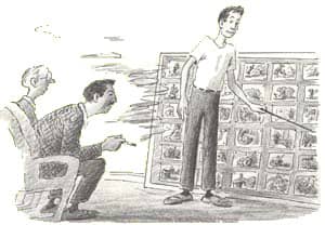 Bill Peet explaining the storyboard to Walt Disney from his autobiography, which I own.