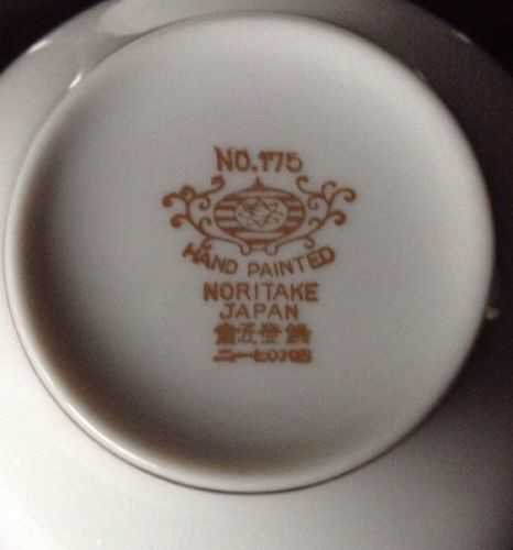 The bottoms of this set are appropriately back-stamped with the newer gold mark no. 175 HAND Painted Noritake Japan and in Japanese characters as well as English. No. 175 was produced from 1906 - 1992.