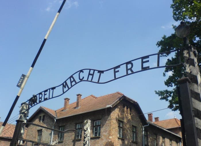 Front gate of Auschwitz death camp were Mangele worked it would claim over 1 million Jews their lives. The sign states "work will set you free" but it was a cruel lie, if its occupants weren't worked to death they would die in its gas chamber.