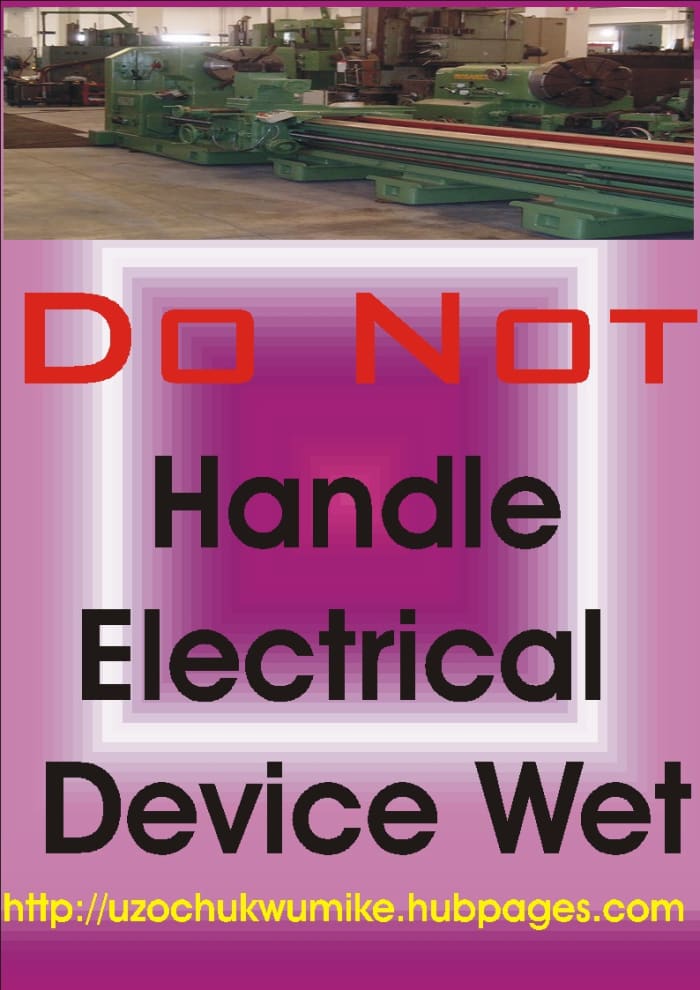 Safety precaution in engineering involving not touching electrical conducting material with wet hand.