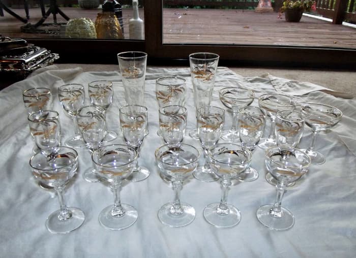 The pilsners are 8-3/8" tall, water goblets, 5-7/8" are tall, sherbet cups, 4-7/8" are tall by 3.75" wide, wine goblets are 5-7.8" tall, juice goblets are 5.75" tall, champagne and cordials are 5" tall
