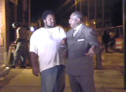 Take Me Back to Beale weaves the actual history of Beale Street within the fabric of a fictionalized plot. CFA graduate Arthur Smith (suited) portrays the icon W.C. Handy and graduate Tony Patterson (white T-shirt) plays the character, Hank.