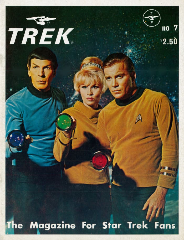 Trek # 7, The Magazine for Star Trek Fans has 40 amazing pages that are as usual staple-bound and well made. Number seven was published in February, 1977, and has a great interview with Grace Lee Whitney (Yeoman Rand).
