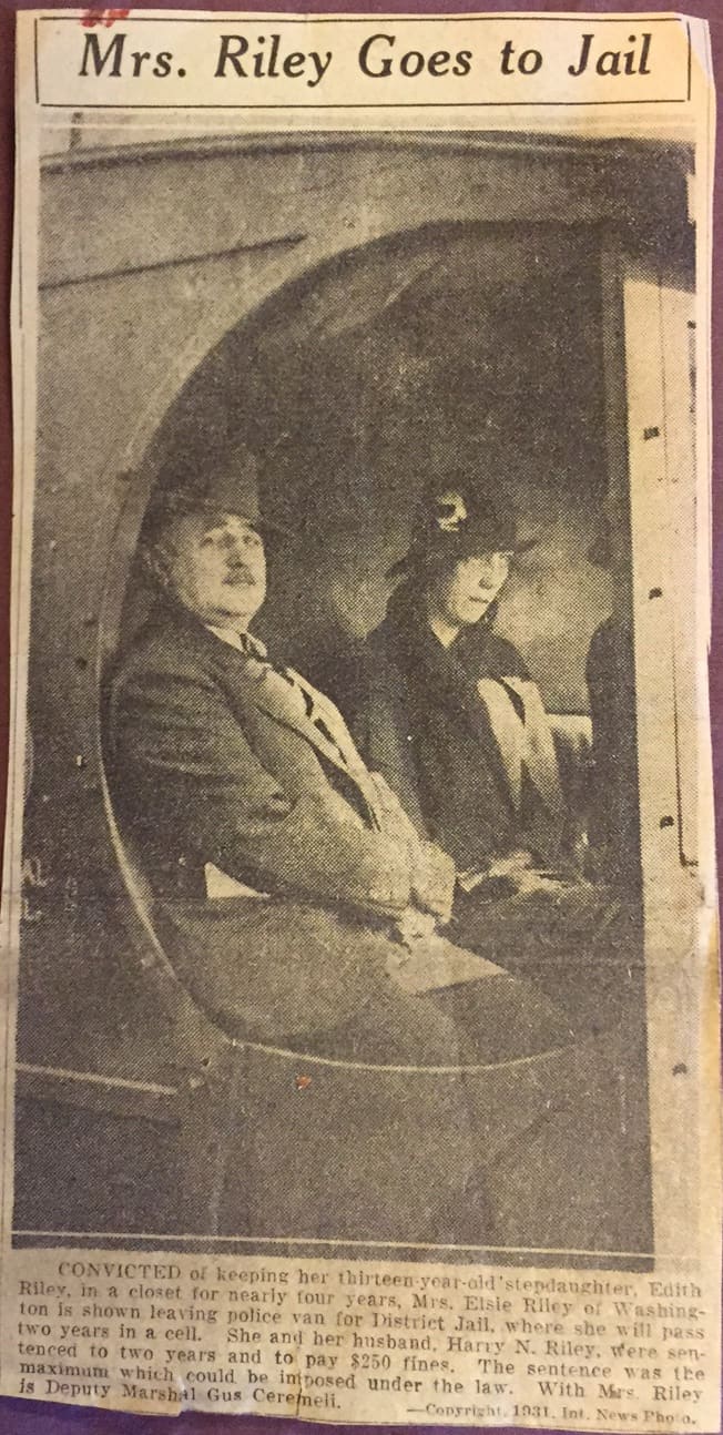 Mrs. Elsie Riley, on her way to District Jail to serve her sentence for the crimes committed against her stepdaughter, Edith Riley.