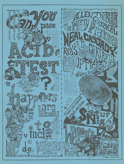 The Fugs, The Grateful Dead, Allen Ginsberg, Can You Pass the Acid Test ? Paul Foster "Acid Test" Concert Poster for Muir Beach Dec. 11, 1965