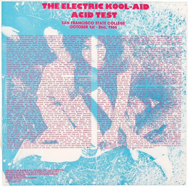 "Electric Kool-Aid Acid Test" Stellar Music Special SMS 001-1 LP Vinyl Record, Swedish Pressing (1988) Back Album Cover