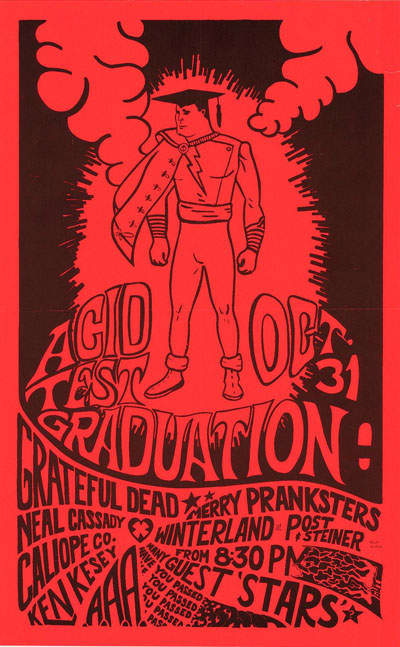 Ken Keasey and the Merry Pranksters, The Grateful Dead, Winterland Ballroom "Acid Test" Graduation Party October 31, 1966 Halloween Poster Art by Allen Turk aka Gut