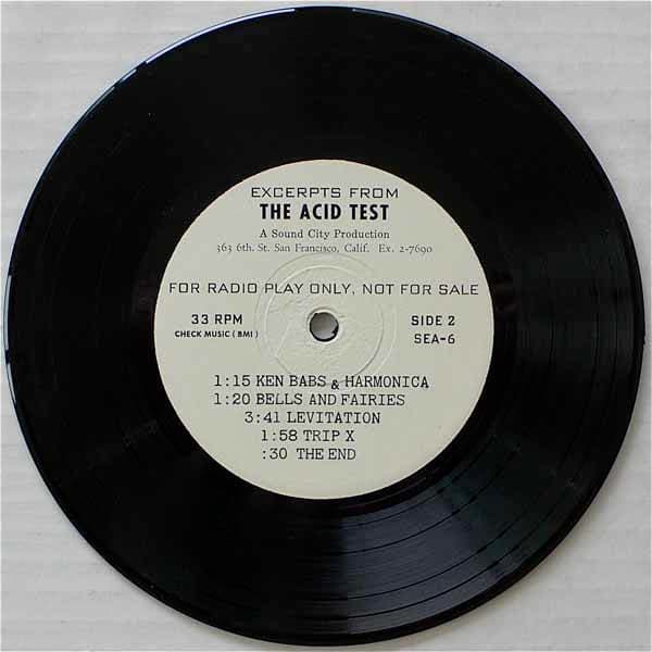 Ken Kesey and the Merry Pranksters "Acid Test" Sound City Productions SEA-5 7" EP 331/3 rpm (1966) White Label Promotional Record Side B