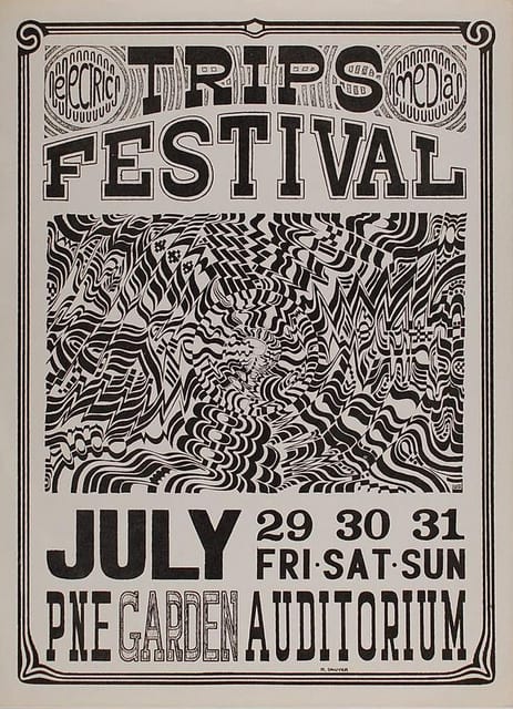 The Grateful Dead, Jefferson Airplane & Quicksilver Messenger Service "Acid Test" Trips Festival Concert Poster July 29, 30, 31 1966 PNE Garden Auditorium Canada