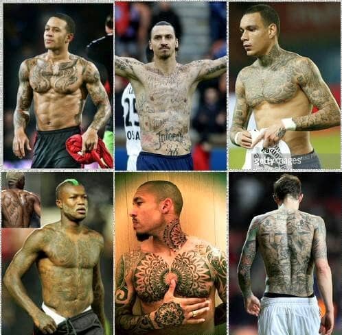 Some popular international footballers who are famously known for their tattoos. They include Memphis Depay, Zlatan Ibrahimovic, Van Der Wiel, Djbril Cisse, Nigel De Jong, and Daniel Agger