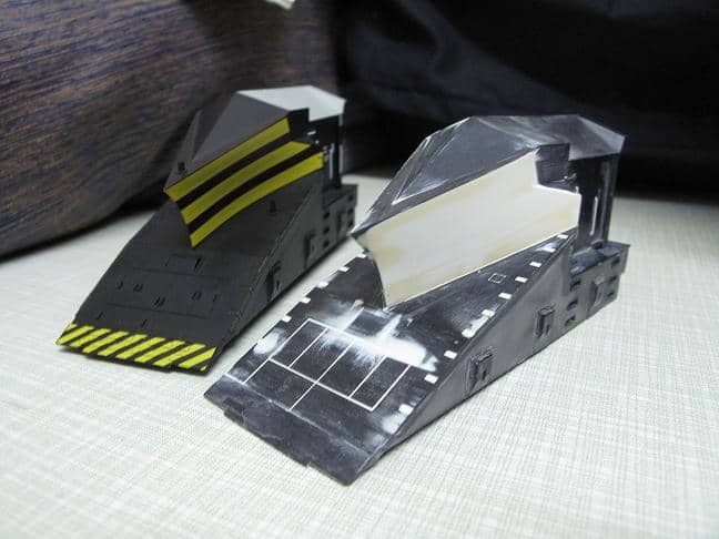 Flangeways' model British Rail (post 1968) snowplough at pre-livery stage (right) and finished (left)