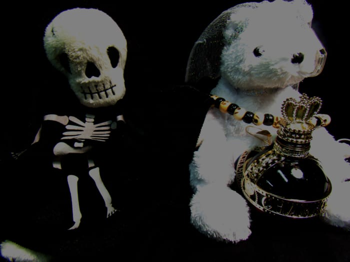 One of La Santa's plushes shown here happily seated alongside Maman Brigitte's bear. The ladies get along quite well, though Brigitte has her own area. I thank both ladies for their gracious permission for the shoot.