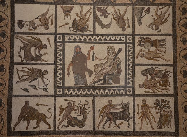 Mosaic with the Labors of Hercules, 3rd century AD, found in Liria (Valencia), National Archaeological Museum of Spain, Madrid - Carole Raddato - CC-BY-SA-2.0