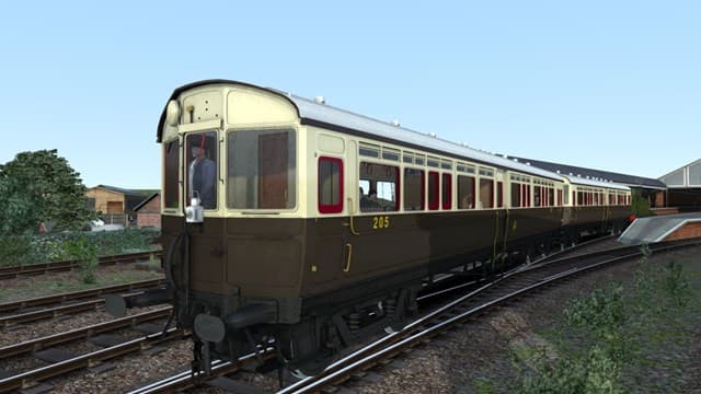 Computer-generated image of GWR Autocoach in its original chocolate and cream livery