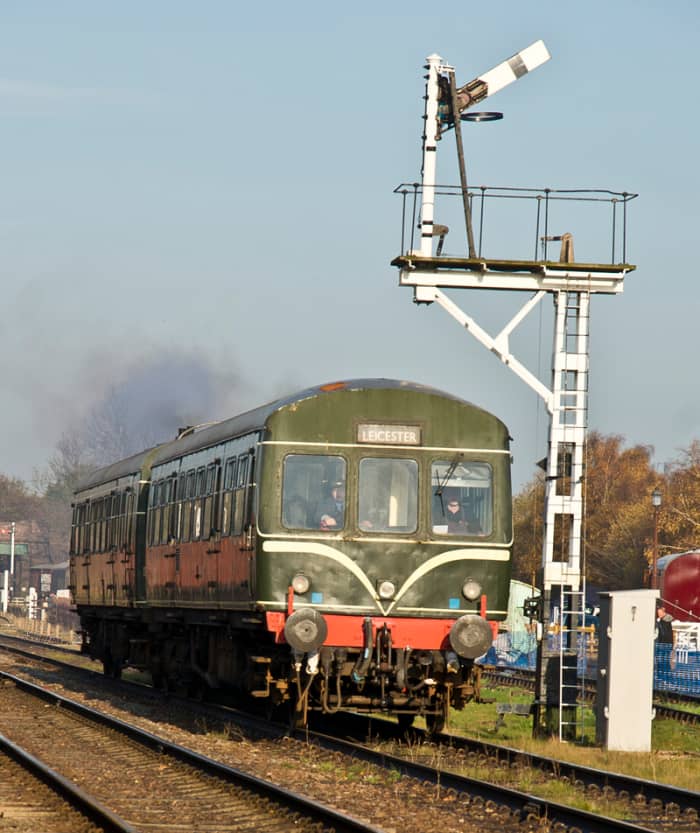 Birmingham-based Metro-Cammell built these diesel multiple units that were allocated around mainland British railways. This is in original livery with 'speed whiskers' before route boxes were added below the driver's window