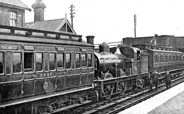 Whitby auto-train in the early 20th Century at Hinderwell Station on the Whitby-Loftus coast line (Whitby, Redcar & Middlesbrough Union Railway)