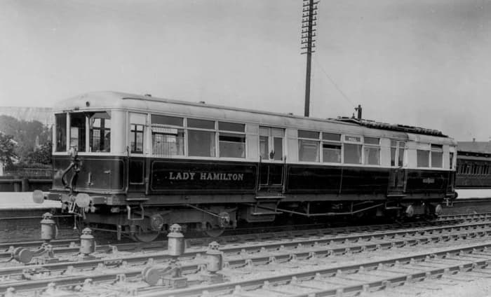 Early days of economising to achieve profit for less outlay: Armstrong Whitworth railcar 'Lady Hamilton', named after a horse-drawn coach as were many Sentinel and Clayton railcars