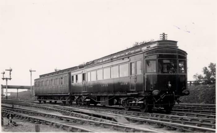 The vehicle, seen here with a trailer is one of two 1903 North Eastern Railway petrol-electric Autocars originally built, in in the process of restoration at the Bolton Abbey Railway near Skipton in Yorkshire (Ken Hoole Study Centre, Darlington