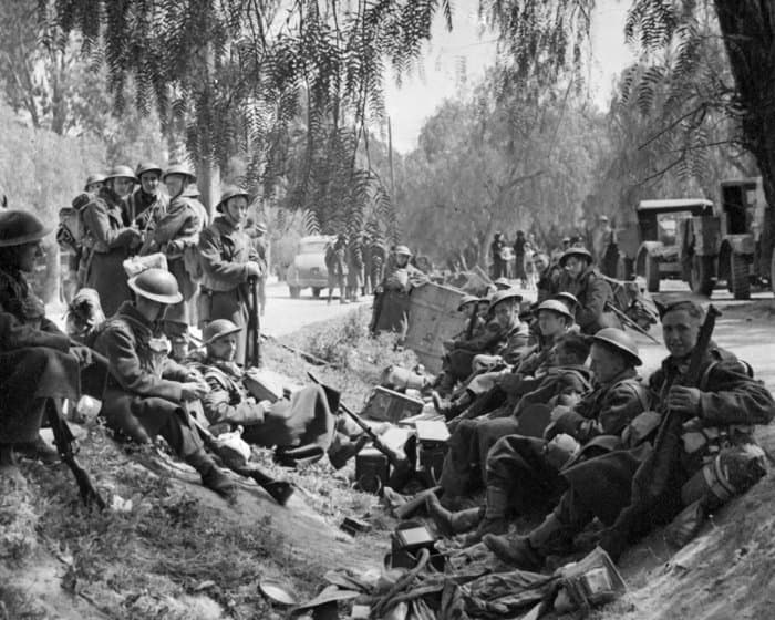 Troops from the 2nd New Zealand Expeditionary Force rest at Nauplion before embarking for Crete in May, 1941