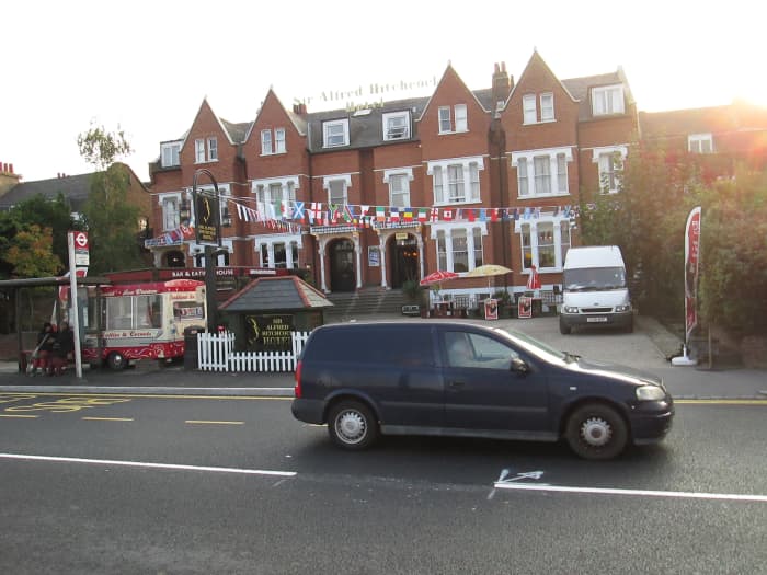 Back towards the Green Man Roundabout is the Alfred Hitchcock Hotel where the director lived as a boy - decked out for the Rugby World Cup (owners are South African) - nice bar!