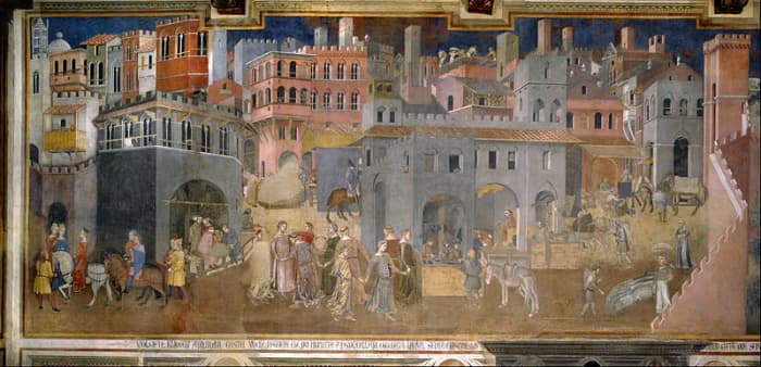 Ambrogio Lorenzetti, Effects of Good Government in the city (1339), Siena Palazzo Pubblico