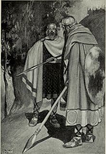 Ambassadors of the Fir Bolg and Tuath De meeting before the Battle of Moytura (J.C. Leyendecker in T.W. Rolleston's Myth's & Legends of the Celtic Race 1911)