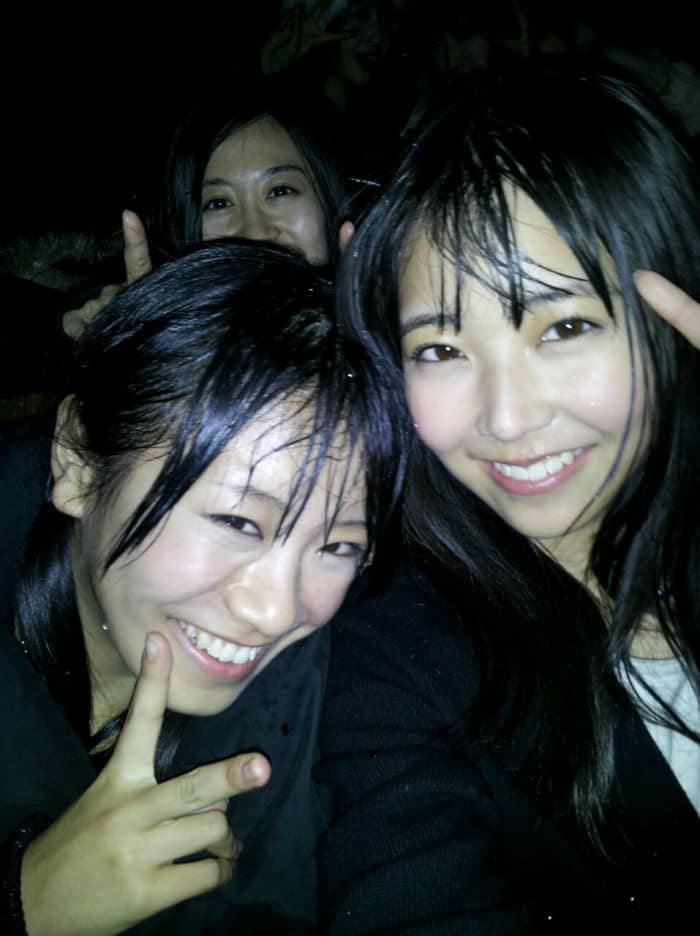 With Miru Shiroma (right) and now former AKB48 member Aina Fukumoto (left). You can see Kei in the background as her face can be seen in the upper corner of this photo.
