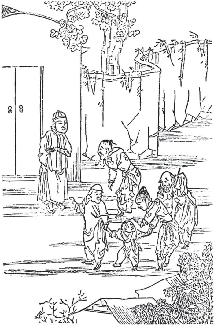 A couple from ancient China sells off some of their children to lighten their own burden, and so the children can hopefully have enough to eat.