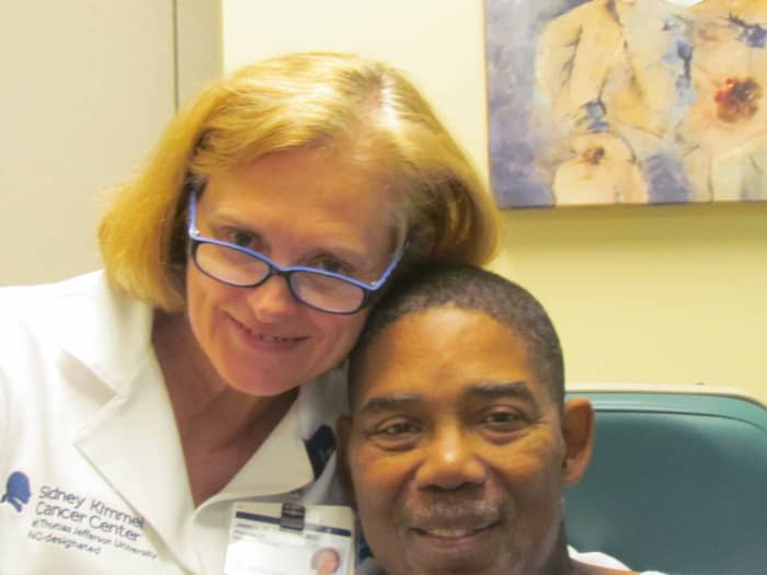 After Walker's last treatment of radiation, he took a photo with his doctor, Jessie W. DiNome, MD, Medical Director of Jefferson Radiation Oncology at Riddle Division of TJUH. Walker's doctor for Chemo Oncology was Benjamin Jacobs, MD.