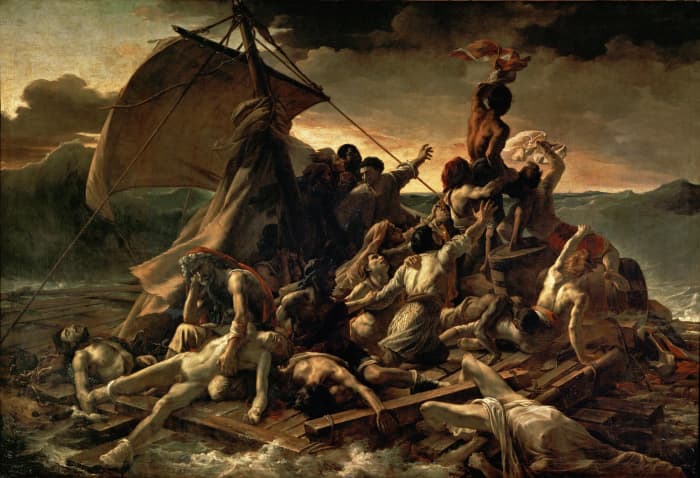 Artist: Théodore Géricault Year: 1818–1819 Medium: Oil on canvas Dimensions: 491 cm × 716 cm (16 ft 1 in × 23 ft 6 in) Location : Louvre, Paris