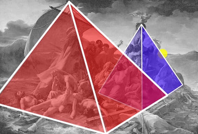 Diagram showing the outline of the two pyramidal structures that form the basis of the work. The position of the Argus is indicated by the yellow dot.