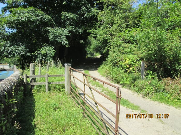 The goods shed approach track from the road to hilltop Egton Cross village. Delivery lorries faced a challenging climb either way on their rounds